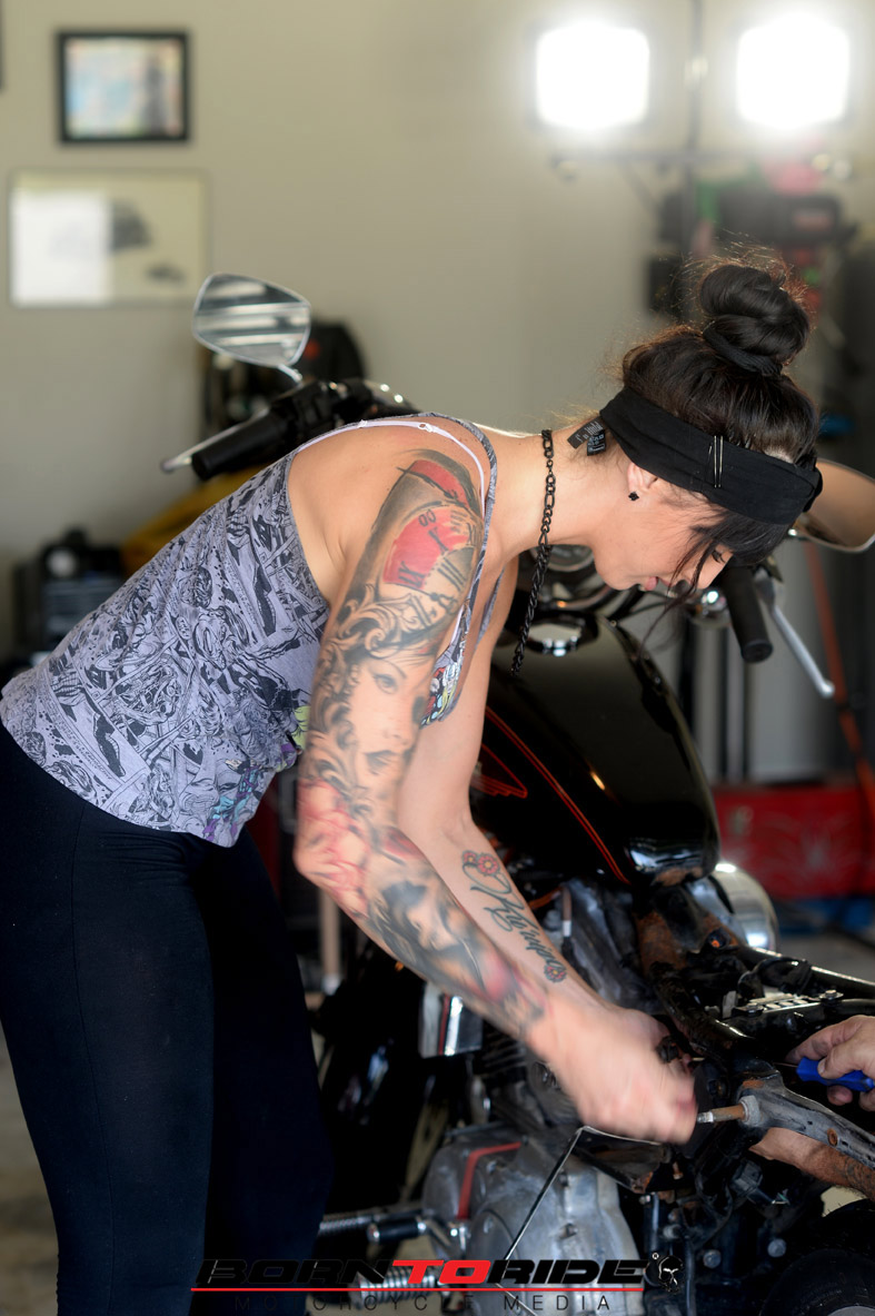 Born To Ride Motorcycle Babe Of The Week Brittany Working On Bike