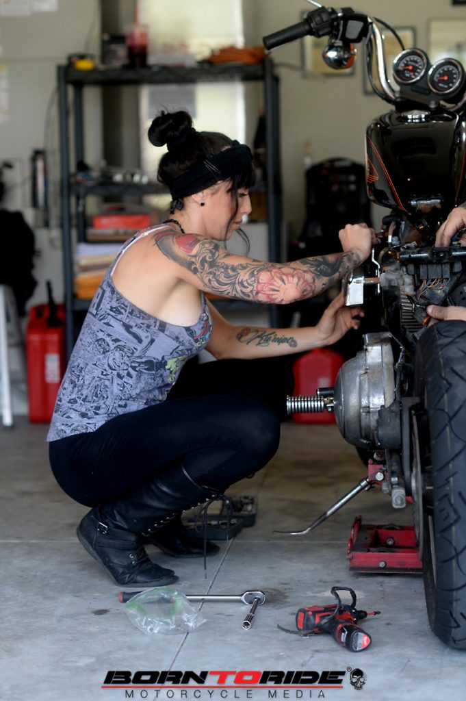 Born To Ride Motorcycle Babe Of The Week Brittany Working On Bike