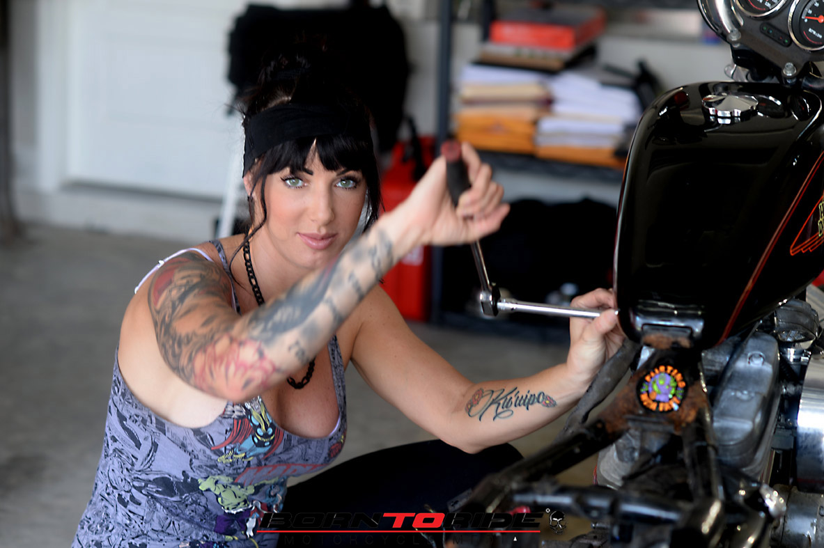 Born To Ride Motorcycle Babe Of The Week Brittany Working On Bike