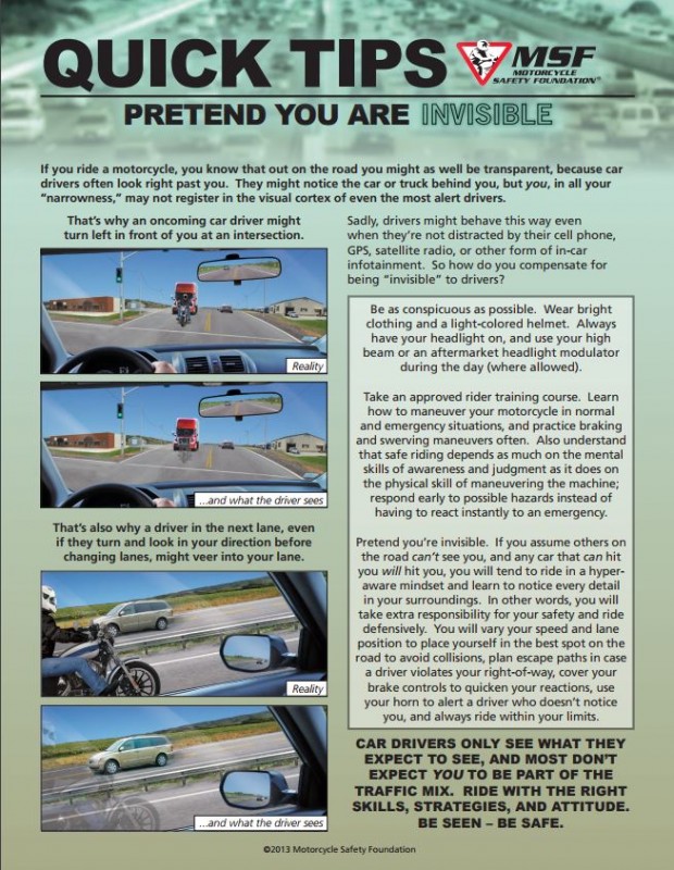 MOTORCYCLE SAFETY FOUNDATION POSTS TIP SHEET HELPING RIDERS BECOME MORE VISIBLE TO MOTORISTS