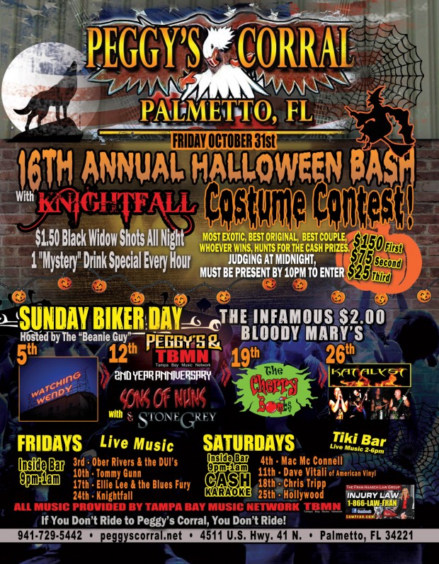 FRI 31st – 16th ANNUAL HALLOWEEN BASH ** with KNIGHTFALL – CASH PRIZES of $150.00, $75.00, $25.00