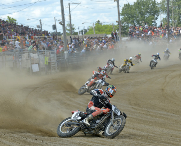 BAKER RIDES FACTORY HARLEY TO FLAT TRACK SWEEP AT LIMA