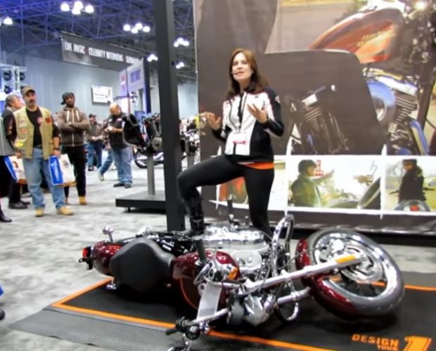 How to lift a fallen Motorcycle – Demonstration at Harley-Davidson Stand at 2013 NY Motorcycle Show