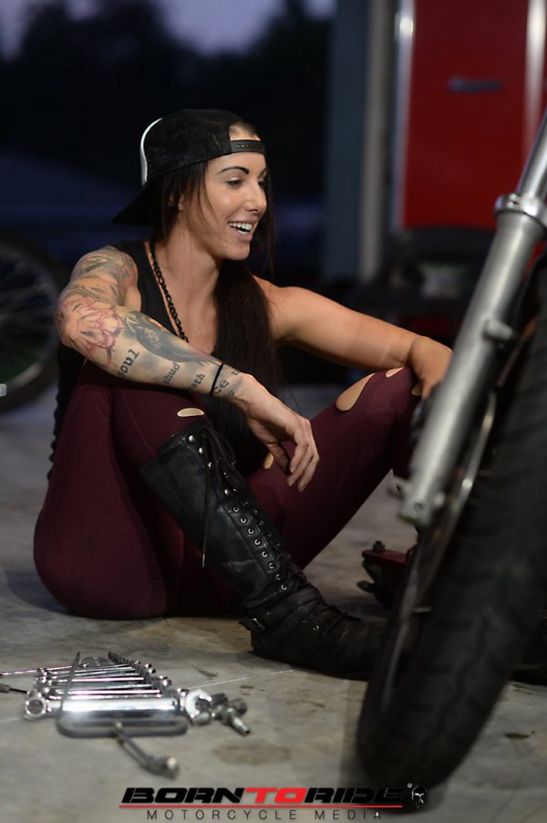 Born To Ride Motorcycle Babe Of The Week Brittany Working On Bike 100 Born To Ride 0132