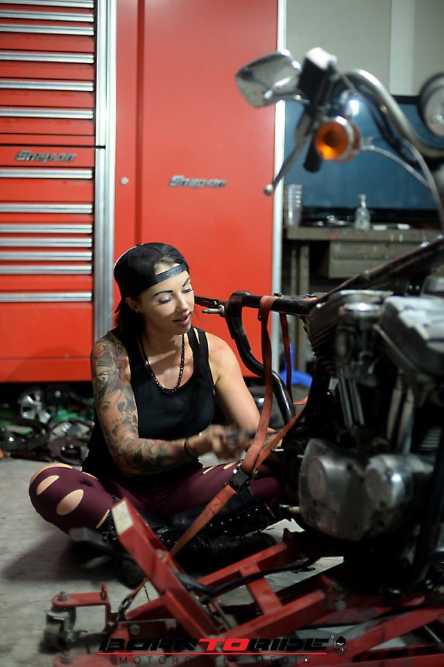 Born To Ride Motorcycle Babe Of The Week Brittany Working On Bike 109 Born To Ride 0804