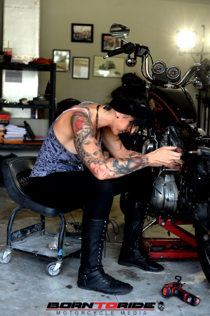 Born To Ride Motorcycle Babe Of The Week Brittany Working On Bike 11 Born To Ride 0806