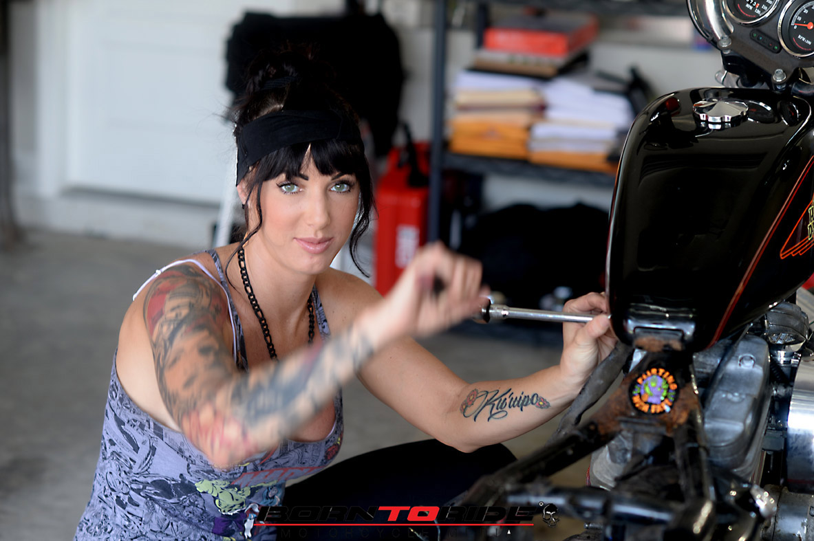 Born To Ride Motorcycle Babe Of The Week Brittany Working On Bike 35 Born To Ride