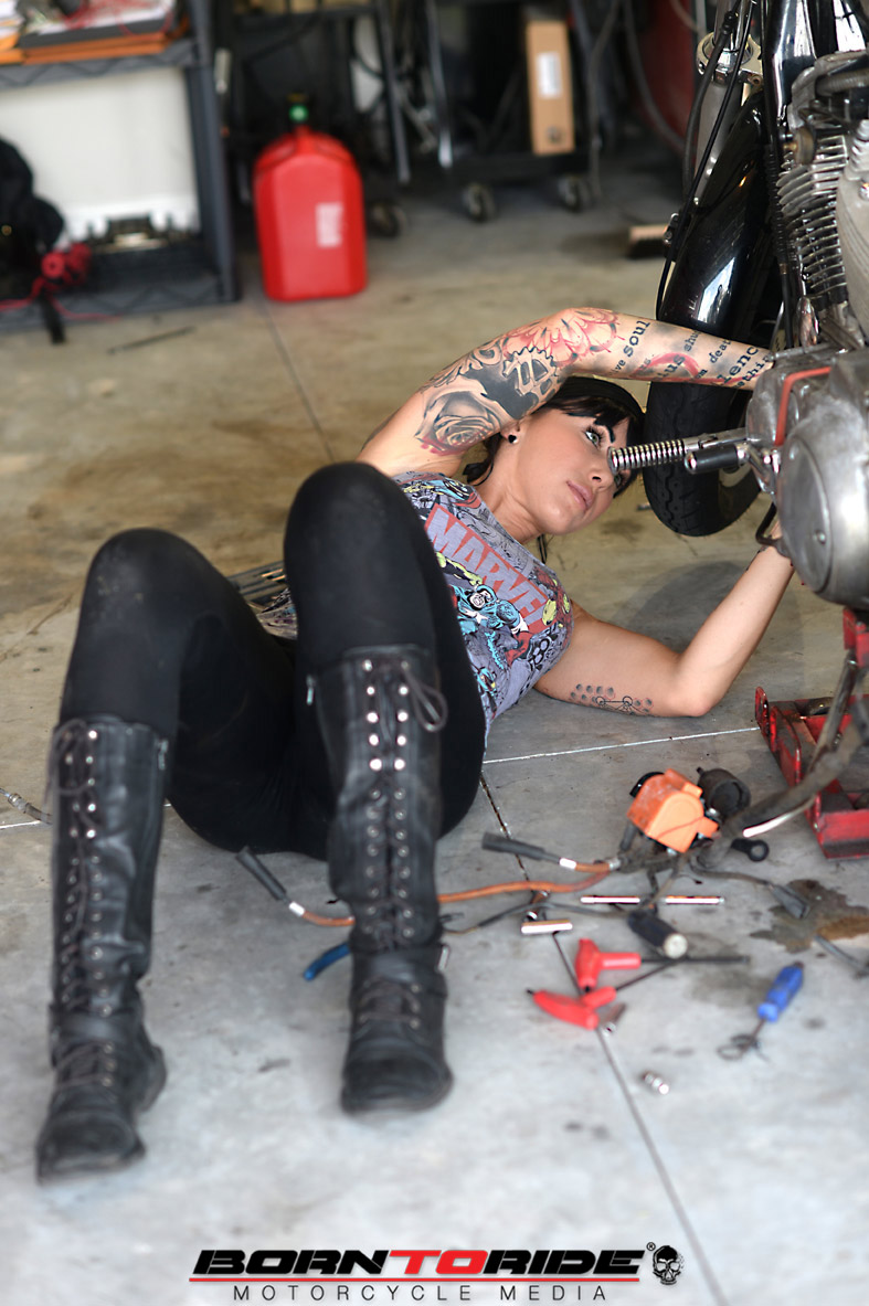 Born To Ride Motorcycle Babe Of The Week Brittany Working On Bike 42 Born To Ride 1797