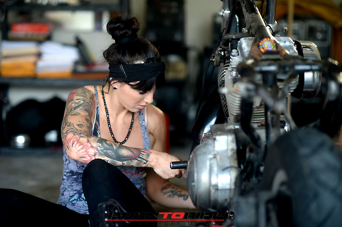 Born To Ride Motorcycle Babe Of The Week Brittany Working On Bike 45 Born To Ride 6044