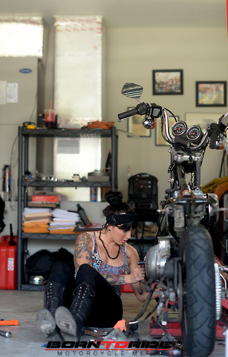 Born To Ride Motorcycle Babe Of The Week Brittany Working On Bike 50