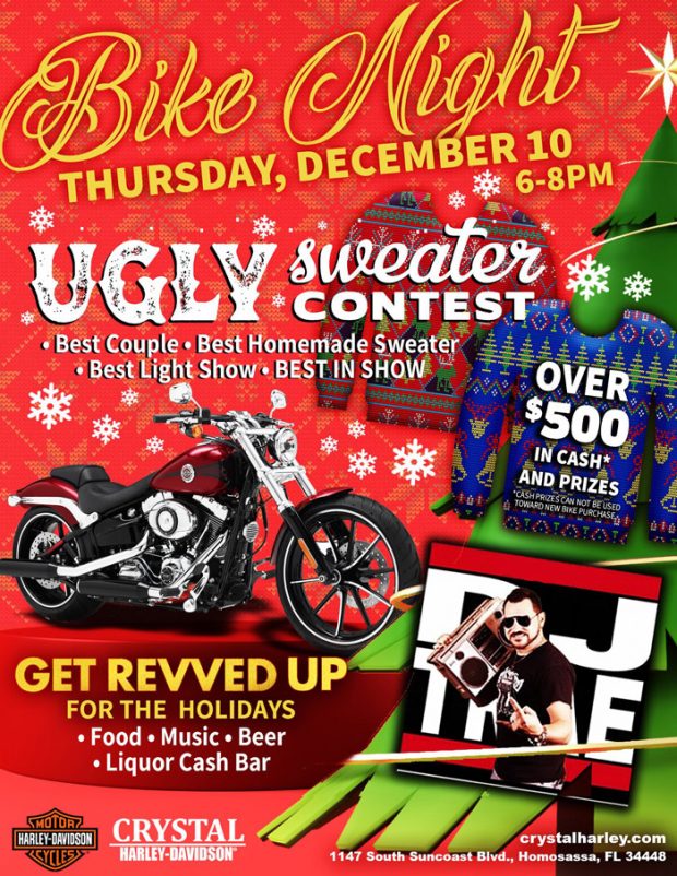 Ugly Sweater Contest during Crystal H-D Bike Night