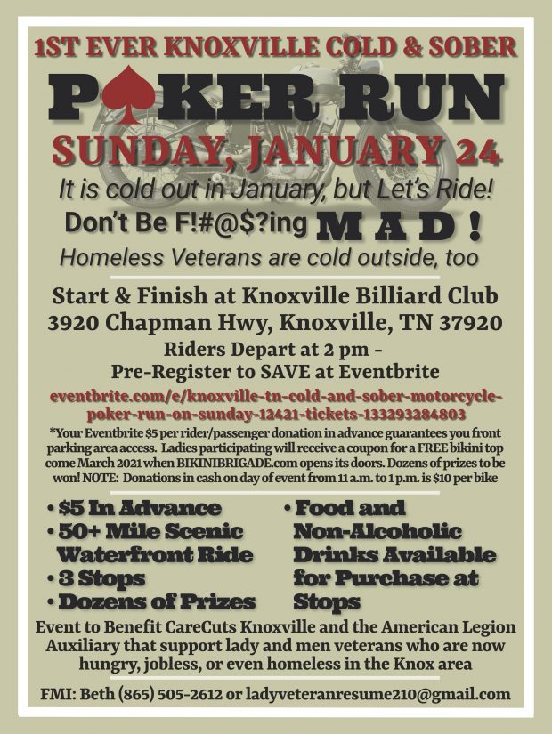 Knoxville’s COLD & SOBER POKER RUN JANUARY 24
