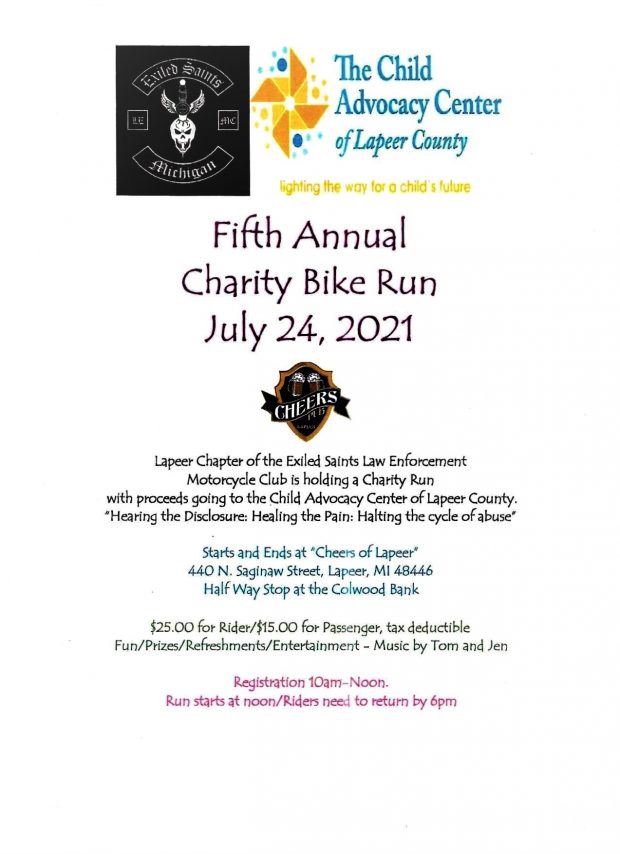 5th Annual Charity Motorcycle Run to benefit “The Child Advocacy Center of Lapeer County”