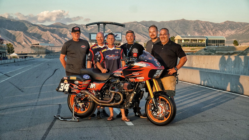Michael Barnes (center) and the Hoban Brothers Racing/ DTF Performance race team dominated the Bagger Racing League Premier Bagger GP race weekend.