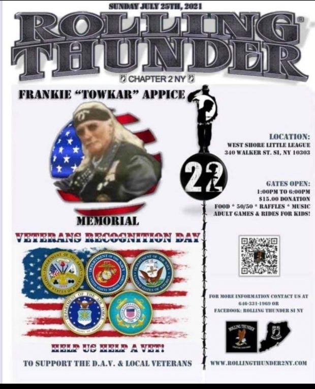 Rolling Thunder Chapter 2 NY Frankie “Towkar” Appice Memorial Veterans Recognition Day