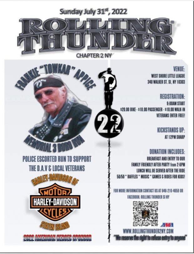 Rolling Thunder Chapter 2 NY The Frankie “Towkar” Appice Memorial 3 Boro Run