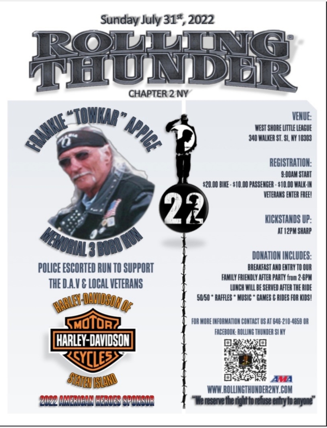 Rolling Thunder Chapter 2 NY The Frankie "Towkar" Appice Memorial 3 Boro Run