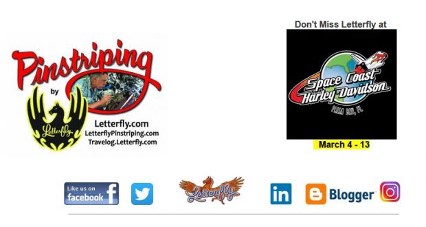 Pinstriping by Letterfly Thru Sunday at Space Coast H-D !