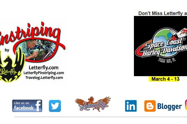 Pinstriping by Letterfly Thru Sunday at Space Coast H-D !