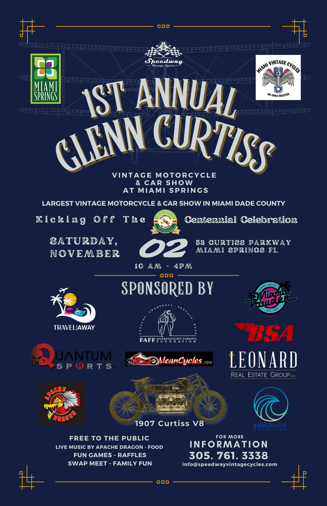 1st Annual Glenn Curtiss Vintage Motorcycle & Car Show at Miami Springs, FL