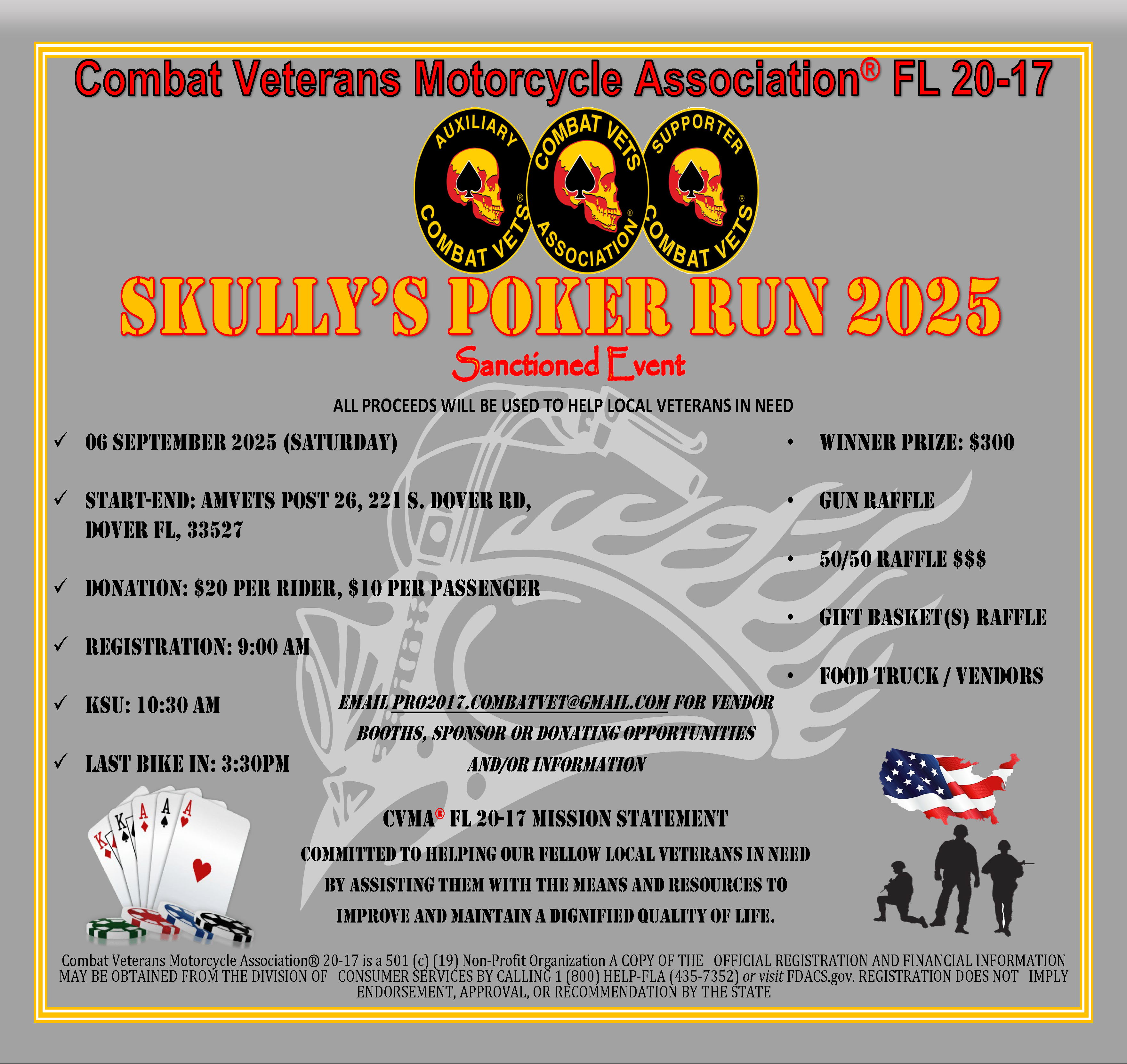 Combat Veterans Motorcycle Association® Florida 20-17 Annual Skully\'s Poker Run